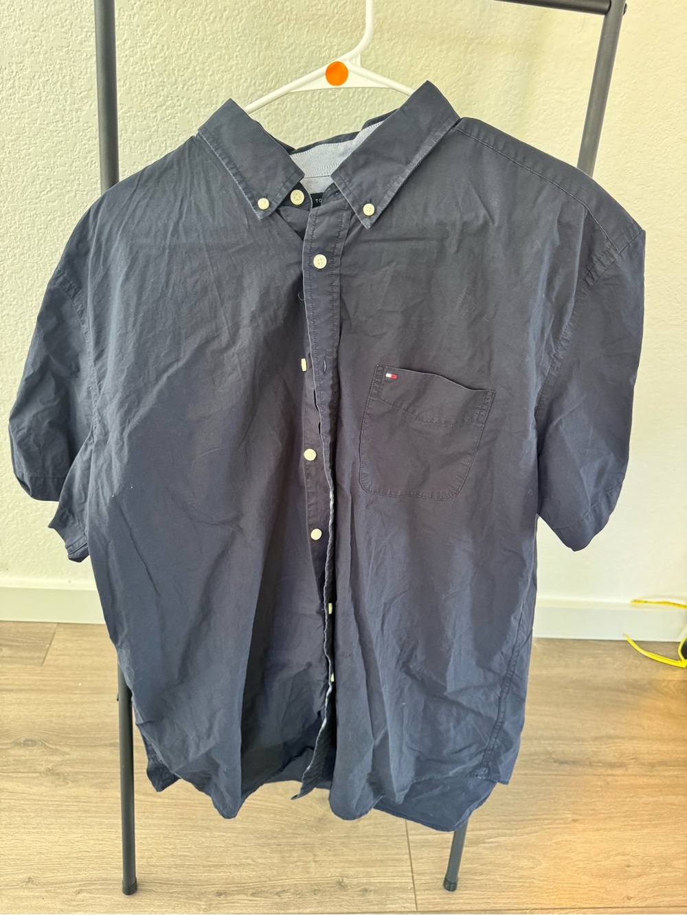 Tommy Hilfiger Navy Short-Sleeve Button-Down Shirt with Chest Pocket